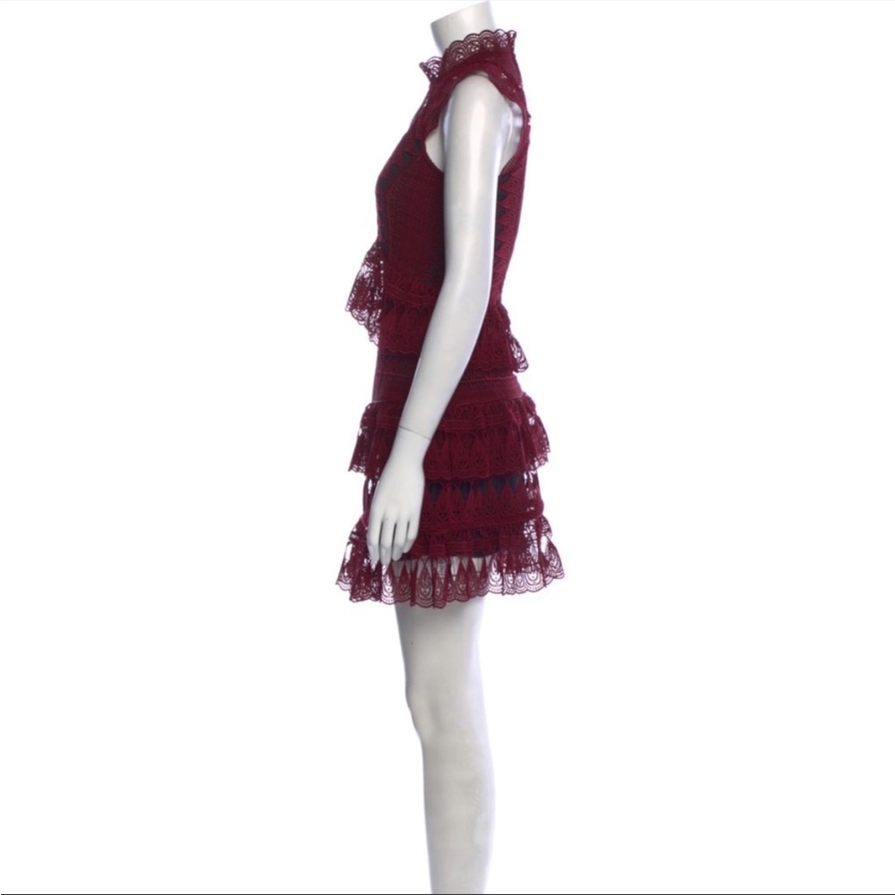 Self Portrait Teardrop Guipure Lace Dress Burgundy - Picture 6 of 10